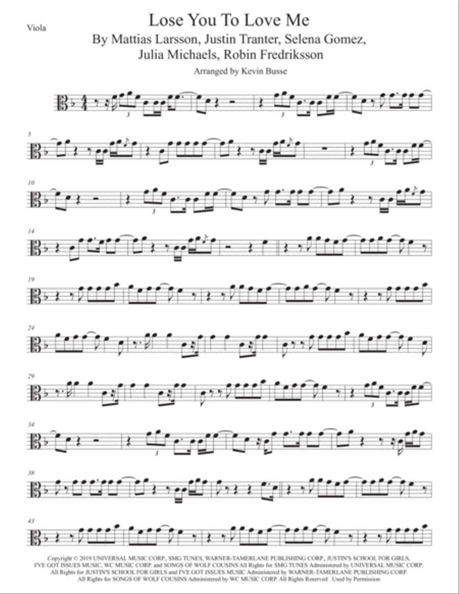 Lose You To Love Me Lose You To Love Me Viola Solo scores gallery preview page 1