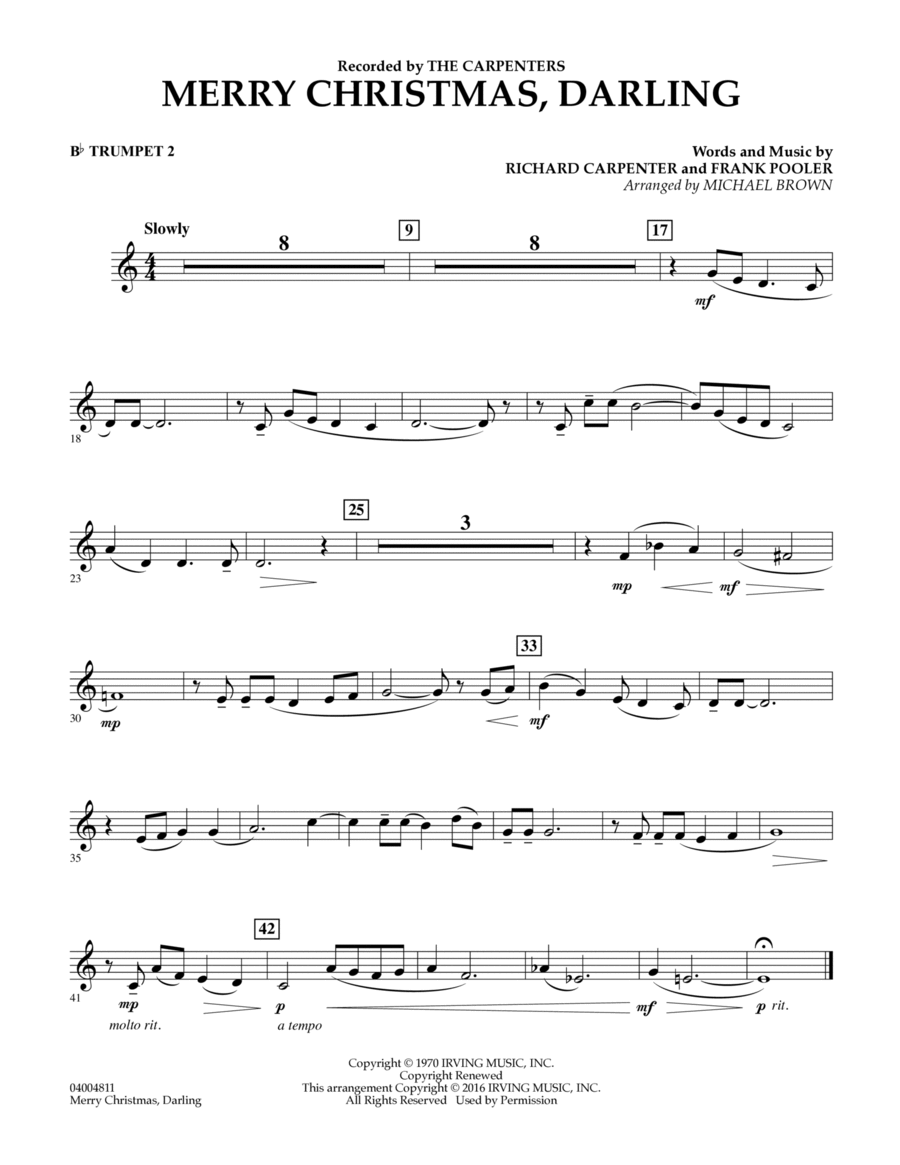 Merry Christmas, Darling - Bb Trumpet 2 Concert Band scores gallery preview page 1