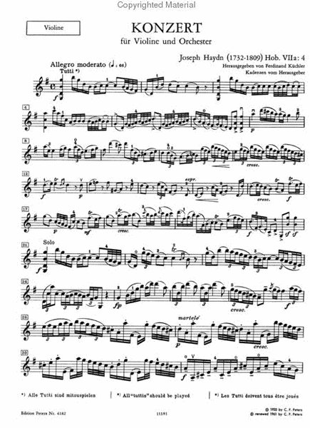 Violin Concerto In G Major by Franz Joseph Haydn Violin Solo - Sheet Music