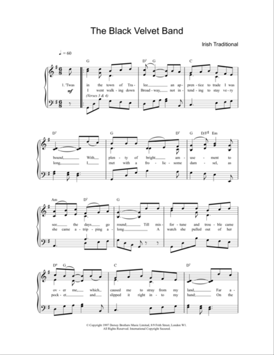 The Black Velvet Band The Black Velvet Band Easy Piano scores gallery preview page 1