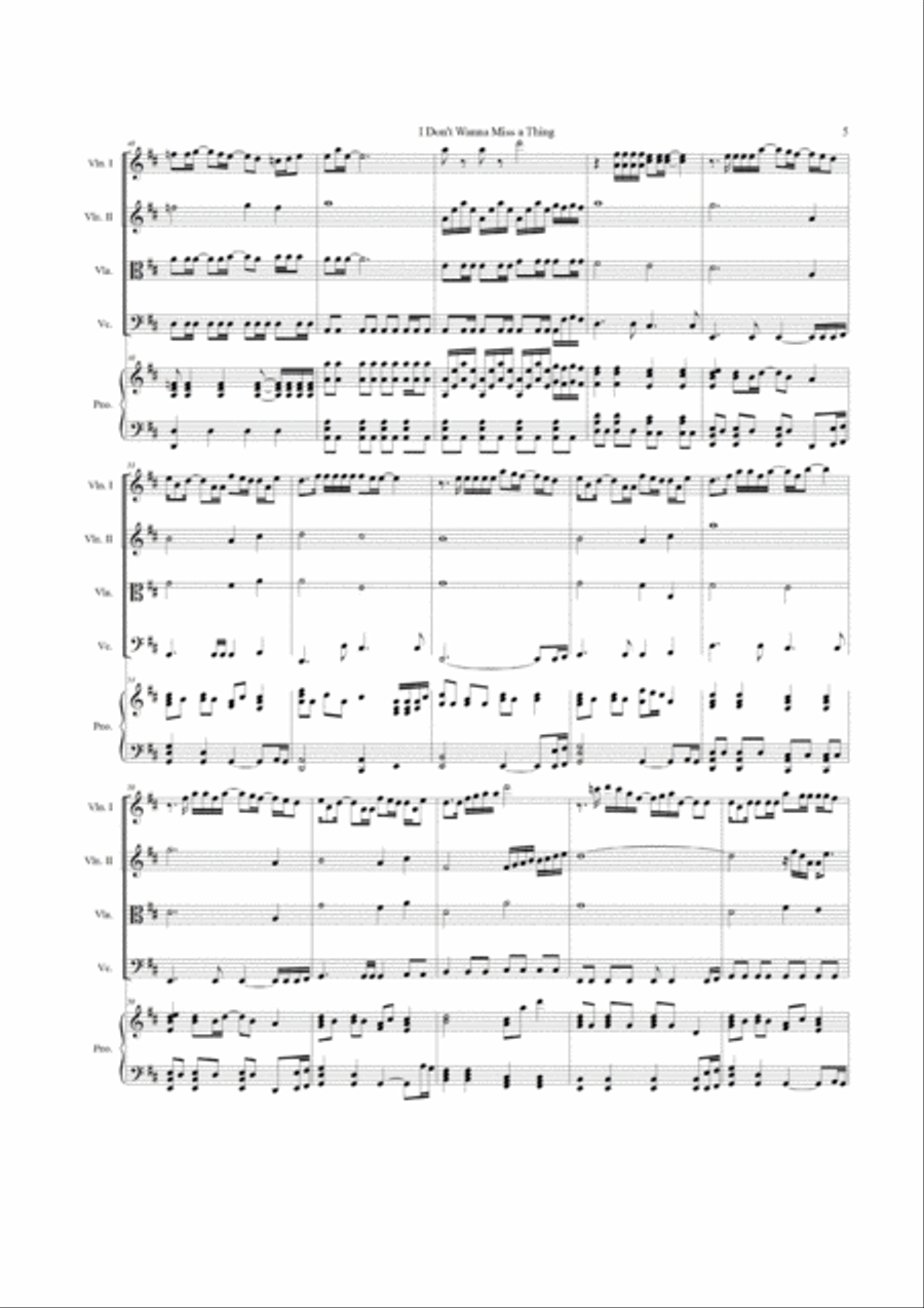 I Don't Want To Miss A Thing Piano Quintet scores gallery preview page 5