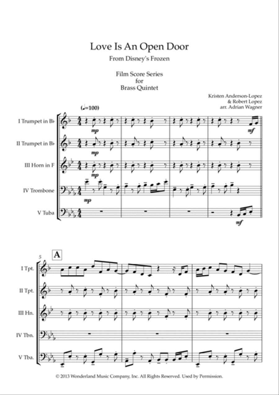 Love Is An Open Door Brass Quintet scores gallery preview page 3