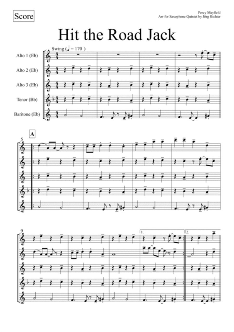 Hit The Road Jack Hit The Road Jack Saxophone Quintet scores gallery preview page 2