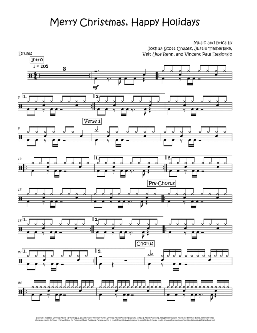Merry Christmas, Happy Holidays Drum Set scores gallery preview page 1
