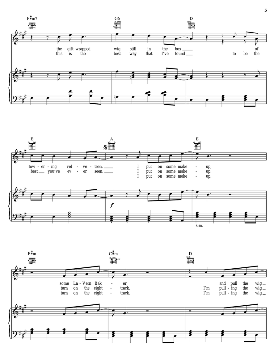 Wig In A Box Piano, Vocal, Guitar scores gallery preview page 5