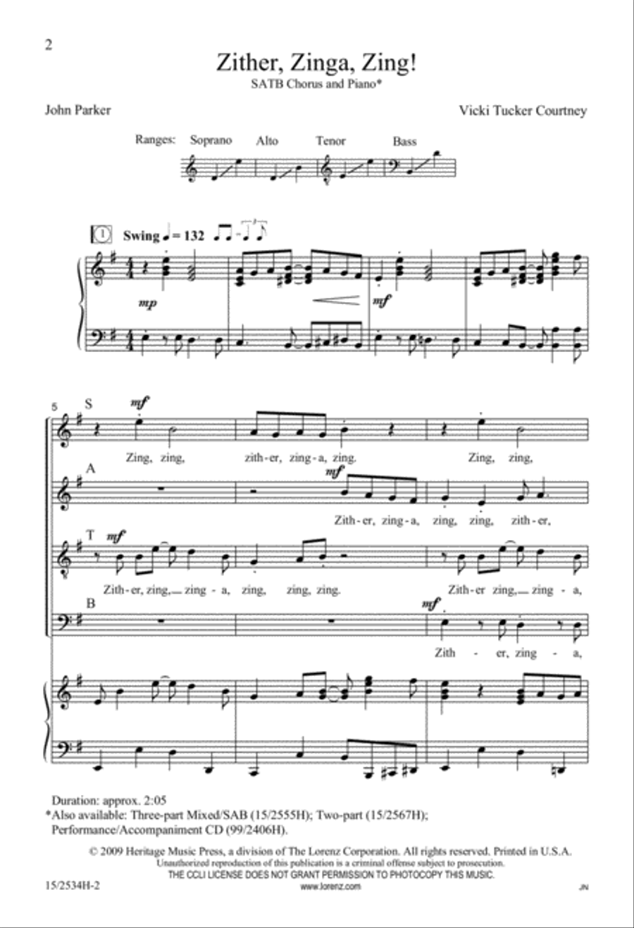 Zither, Zinga, Zing! 4-Part scores gallery preview page 2