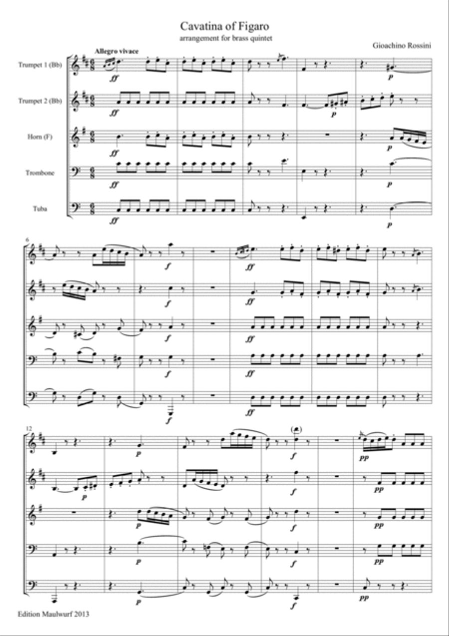 Cavatina of Figaro Cavatina of Figaro Brass Quintet scores gallery preview page 3