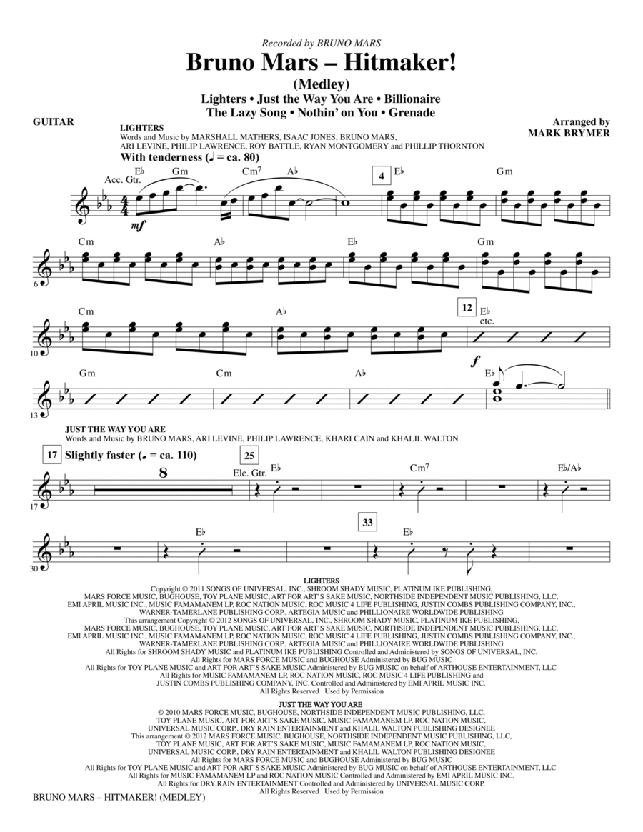 Bruno Mars: Hitmaker! (Medley) - Guitar Choir scores gallery preview page 1