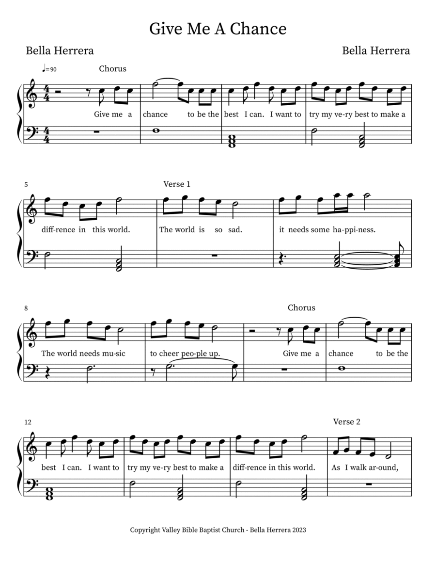 Give Me A Chance Easy Piano scores gallery preview page 1