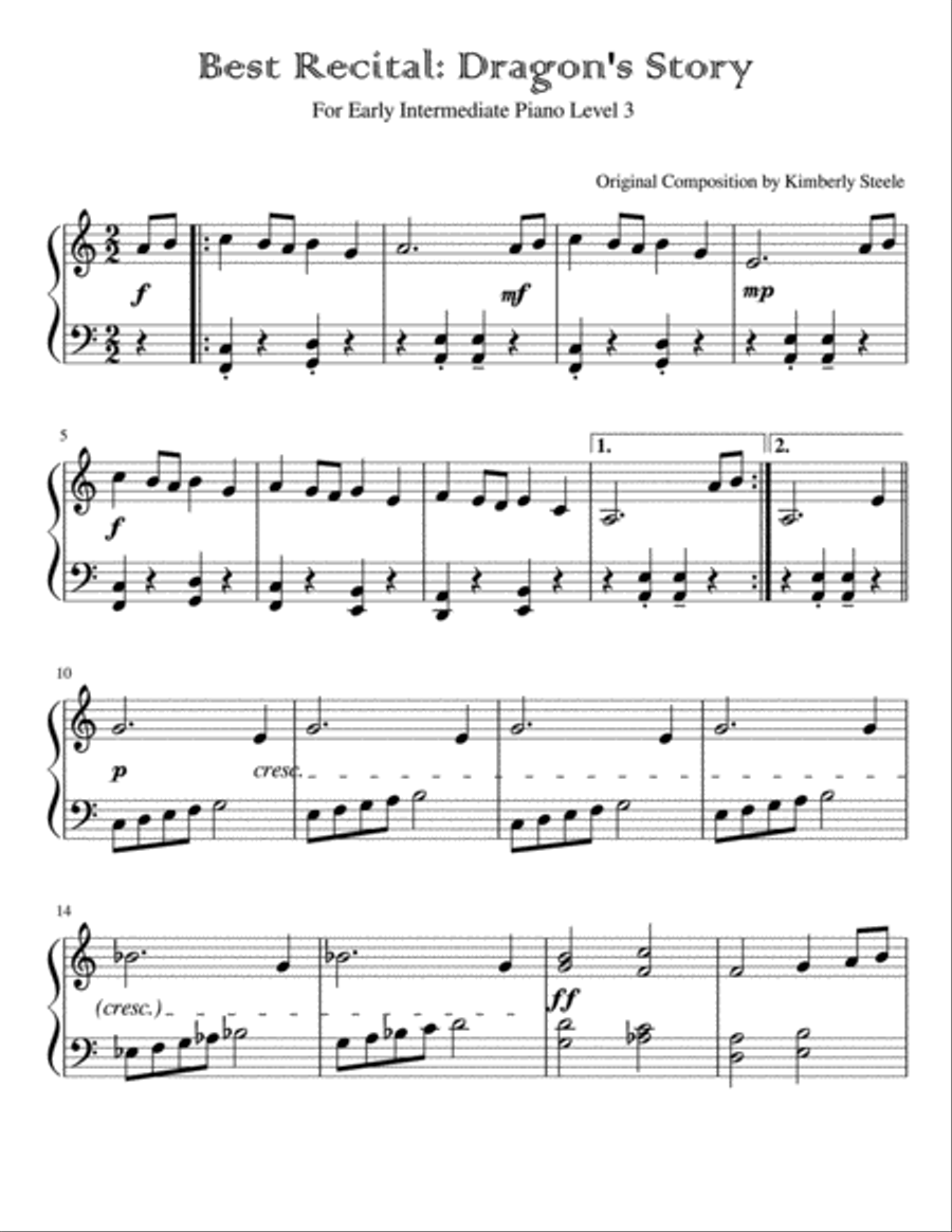 Best Recital: Dragon's Story For Early Intermediate Piano Level 3 Piano Solo scores gallery preview page 1