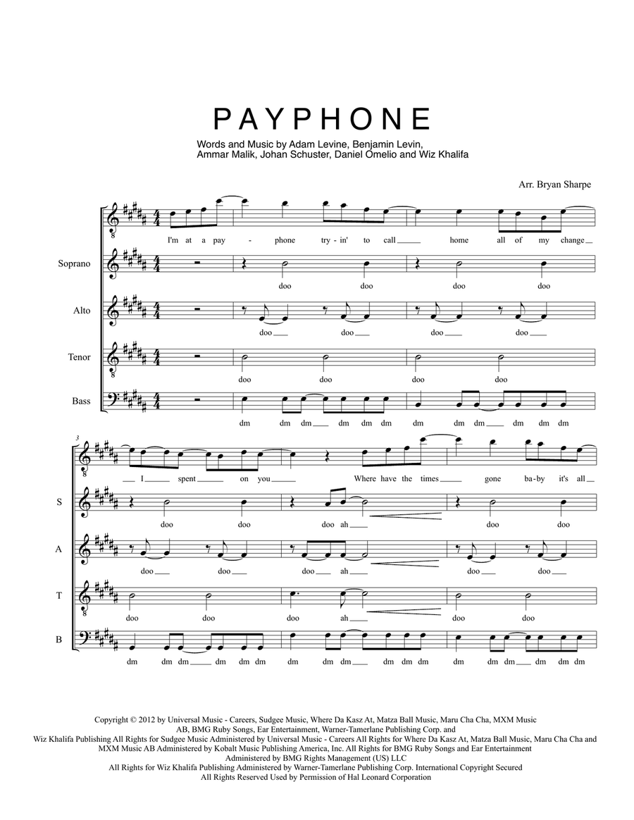 Payphone 4-Part scores gallery preview page 1