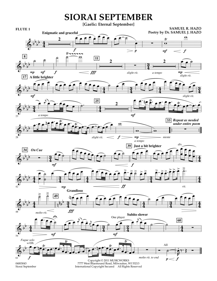 Siorai September - Flute 1 Concert Band scores gallery preview page 1