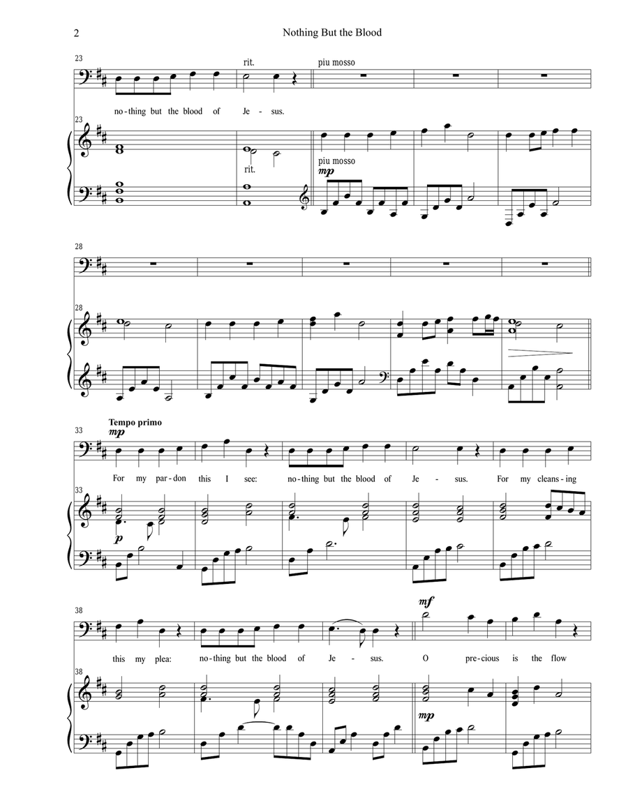 Nothing But the Blood - key of D Piano, Vocal scores gallery preview page 2