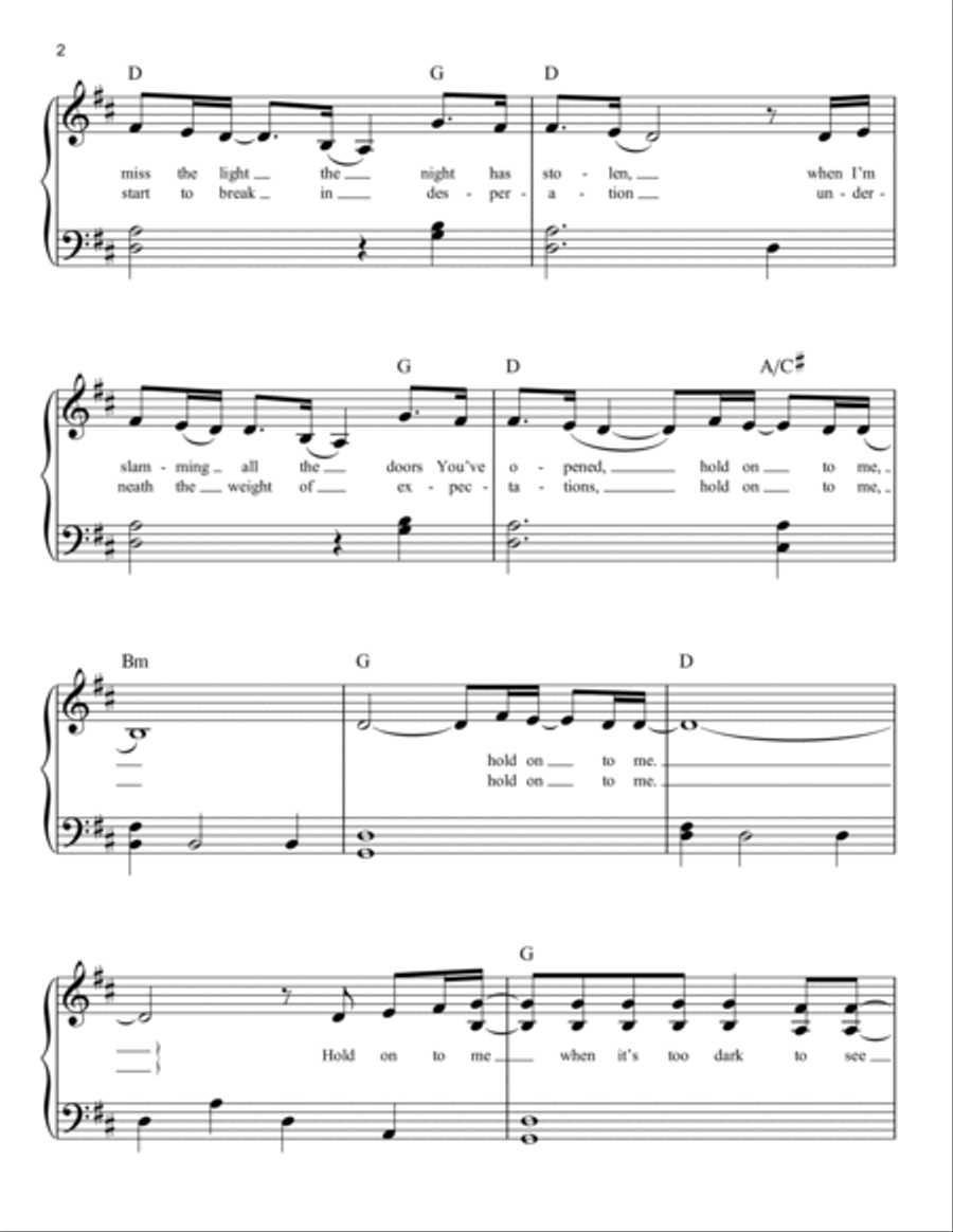 Hold On To Me Easy Piano scores gallery preview page 2