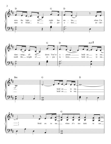 Hold On To Me by Lauren Daigle Easy Piano - Digital Sheet Music