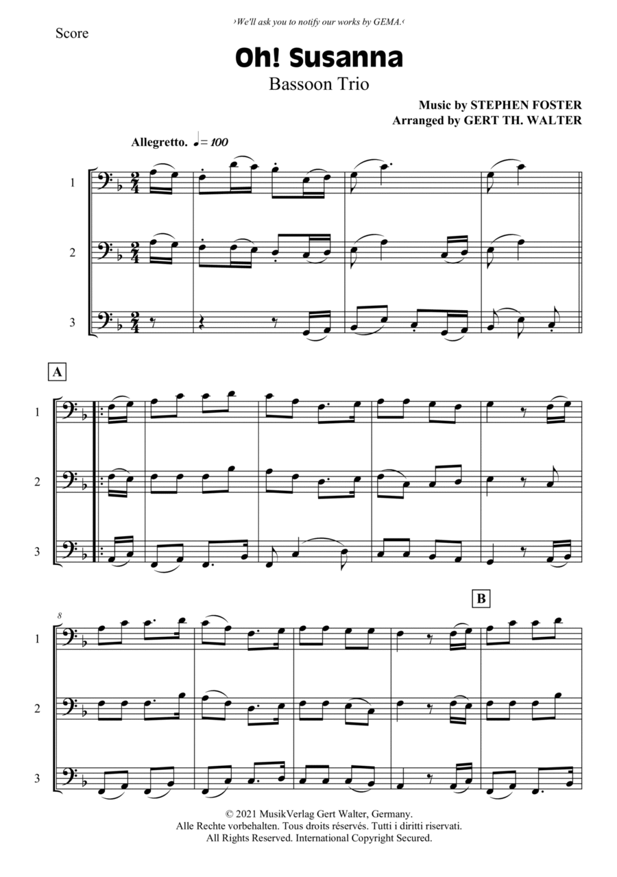 Oh! Susanna Oh! Susanna Woodwind Trio scores gallery preview page 1