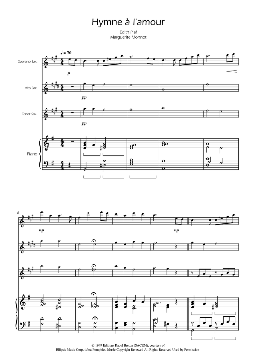 Hymne A L'amour Woodwind Trio scores gallery preview page 1