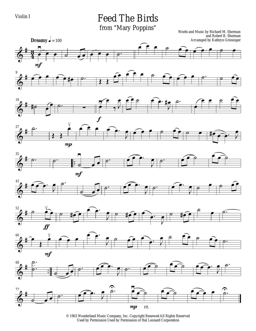 Feed The Birds String Quartet scores gallery preview page 1