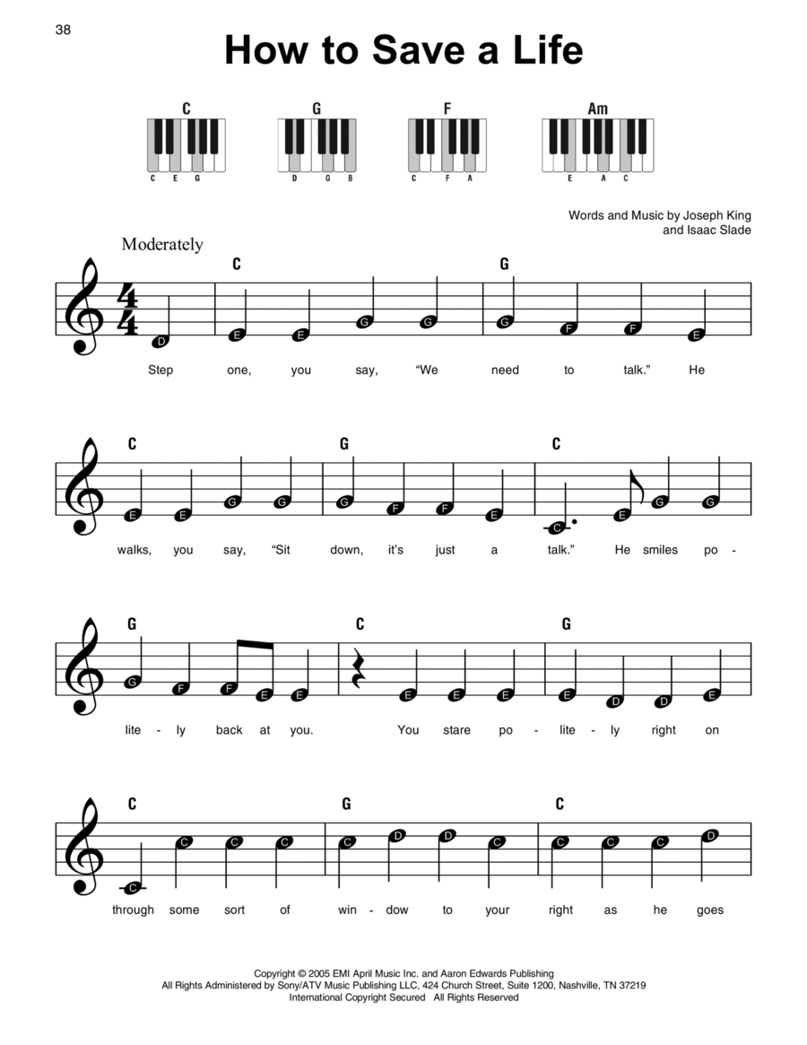 How To Save A Life Easy Piano scores gallery preview page 1
