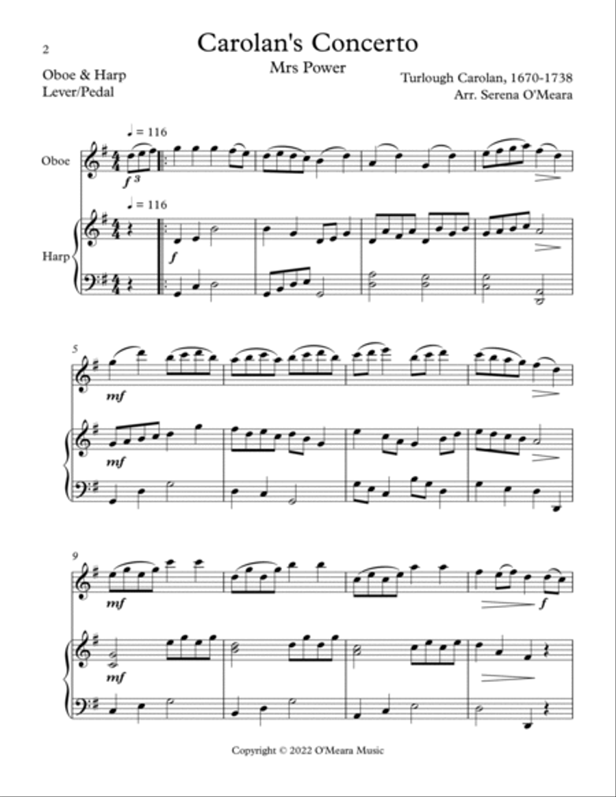 Carolan’s Concerto, Duet for Oboe & Harp Oboe scores gallery preview page 2