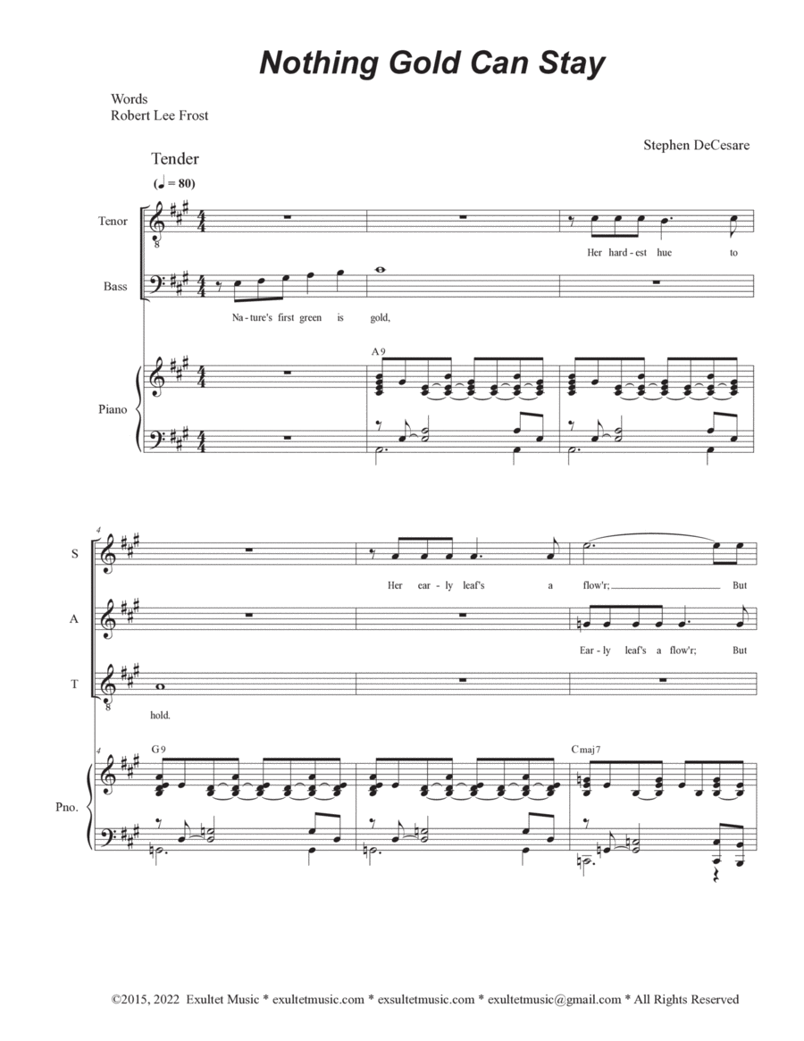 Nothing Gold Can Stay (Vocal Quartet - (SATB) image number null
