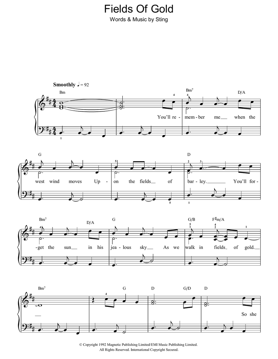 Fields Of Gold Easy Piano scores gallery preview page 1