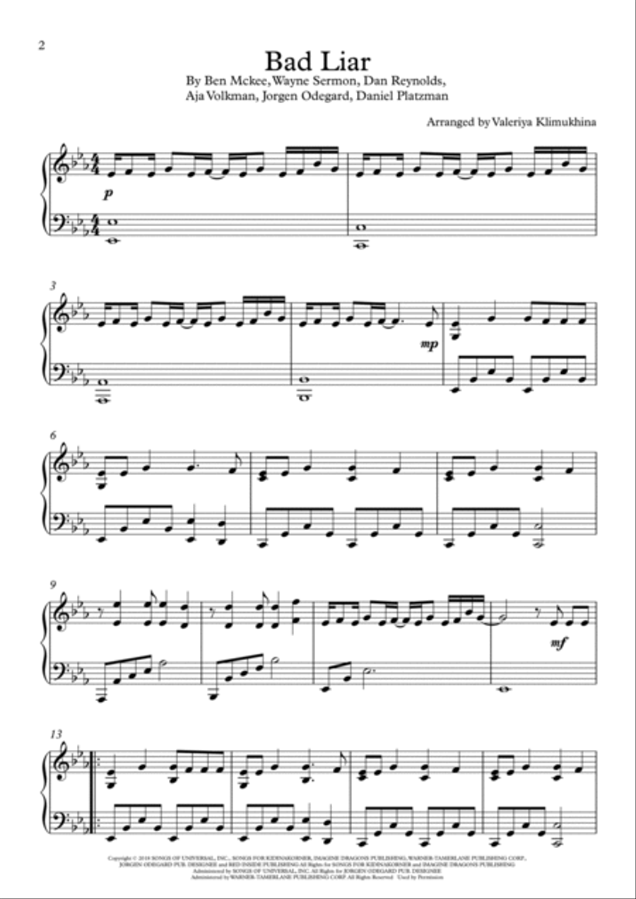 Bad Liar Bad Liar Piano Solo scores gallery preview page 2