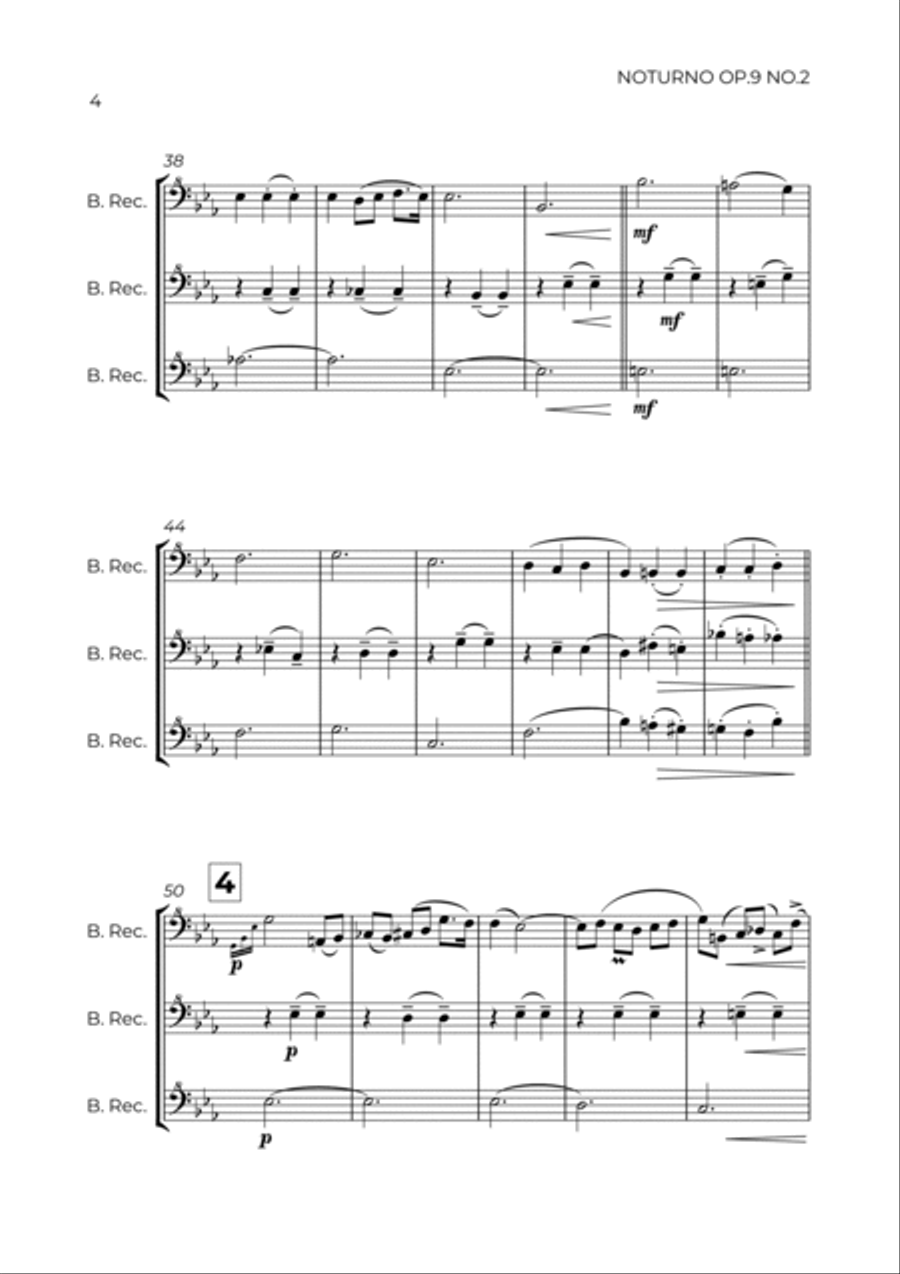 NOTURNO OP.9 NO.2 - CHOPIN – BASS RECORDER TRIO Woodwind Ensemble scores gallery preview page 4