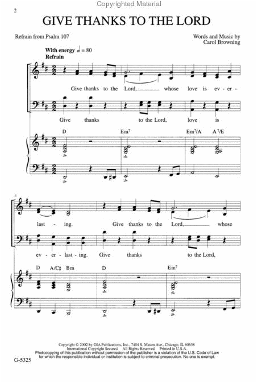 Give Thanks to the Lord Give Thanks to the Lord 4-Part scores gallery preview page 2