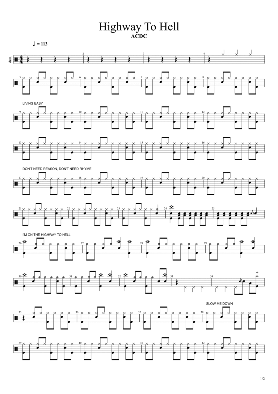 Highway To Hell Drum Set scores gallery preview page 1