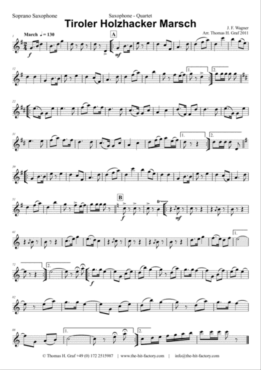 Tiroler Holzhacker Marsch - German Polka March - Oktoberfest - Saxophone Quartet Saxophone Quartet scores gallery preview page 3