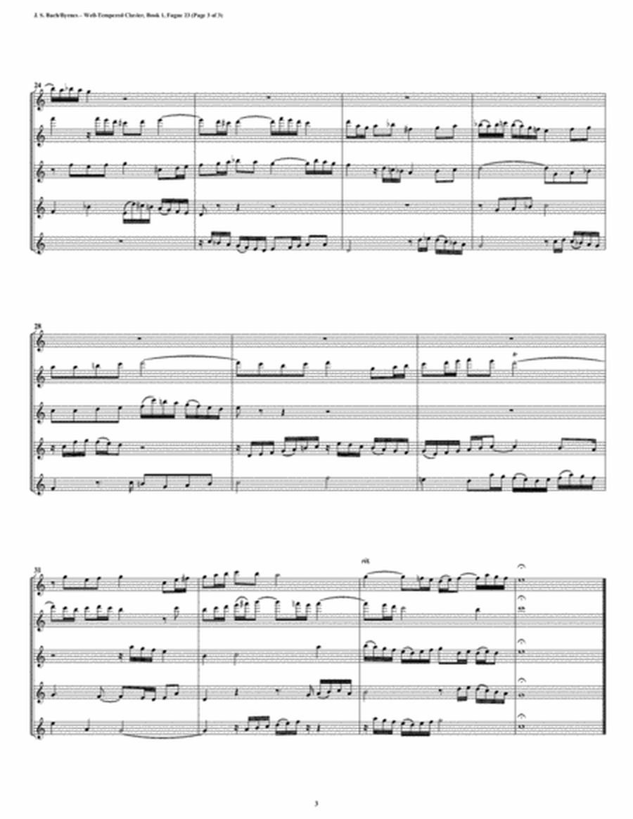 Fugue 23 from Well-Tempered Clavier, Book 1 (Flute Quintet) image number null