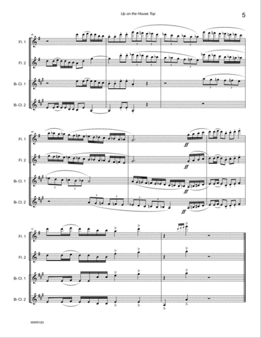UP ON THE HOUSETOP - WOODWIND QUARTET (2 Flutes & 2 Clarinets) Woodwind Quartet scores gallery preview page 5