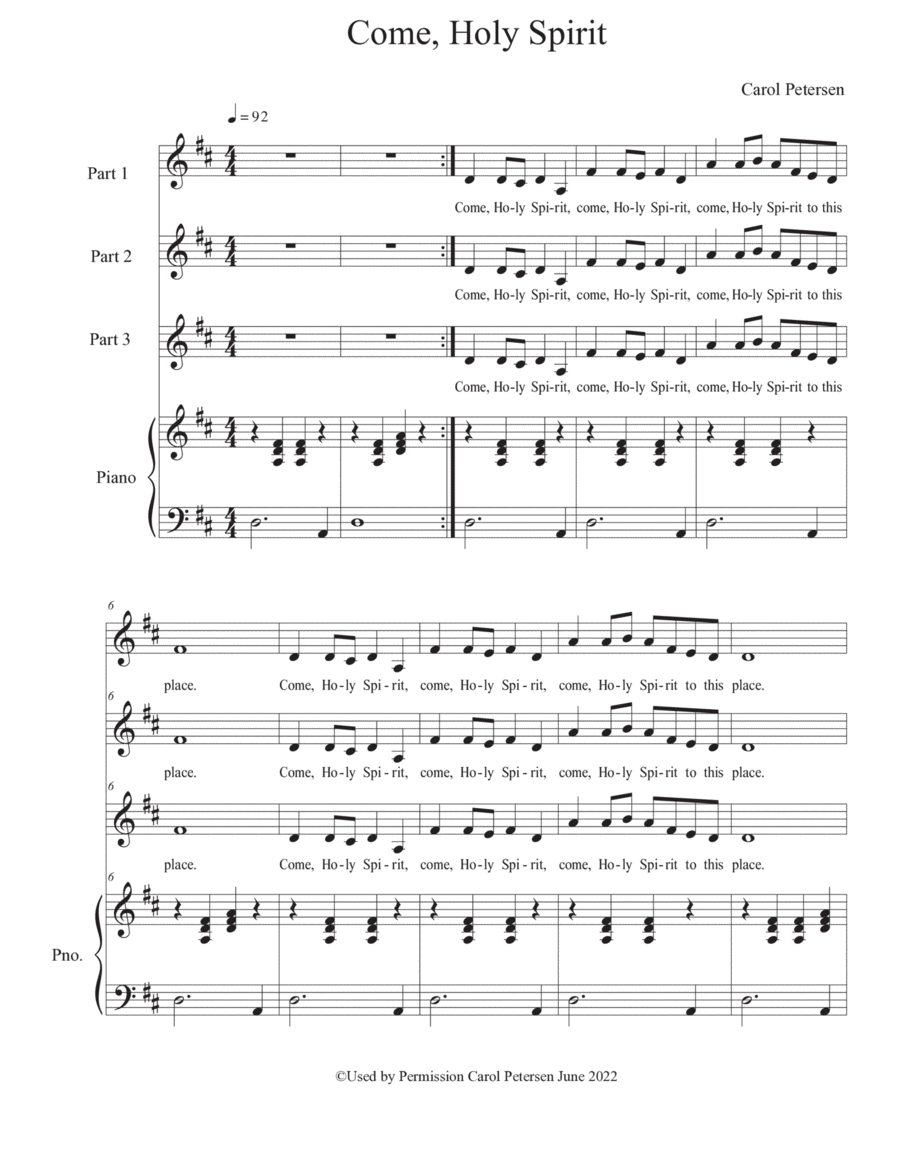 Come, Holy Spirit 3-Part scores gallery preview page 1