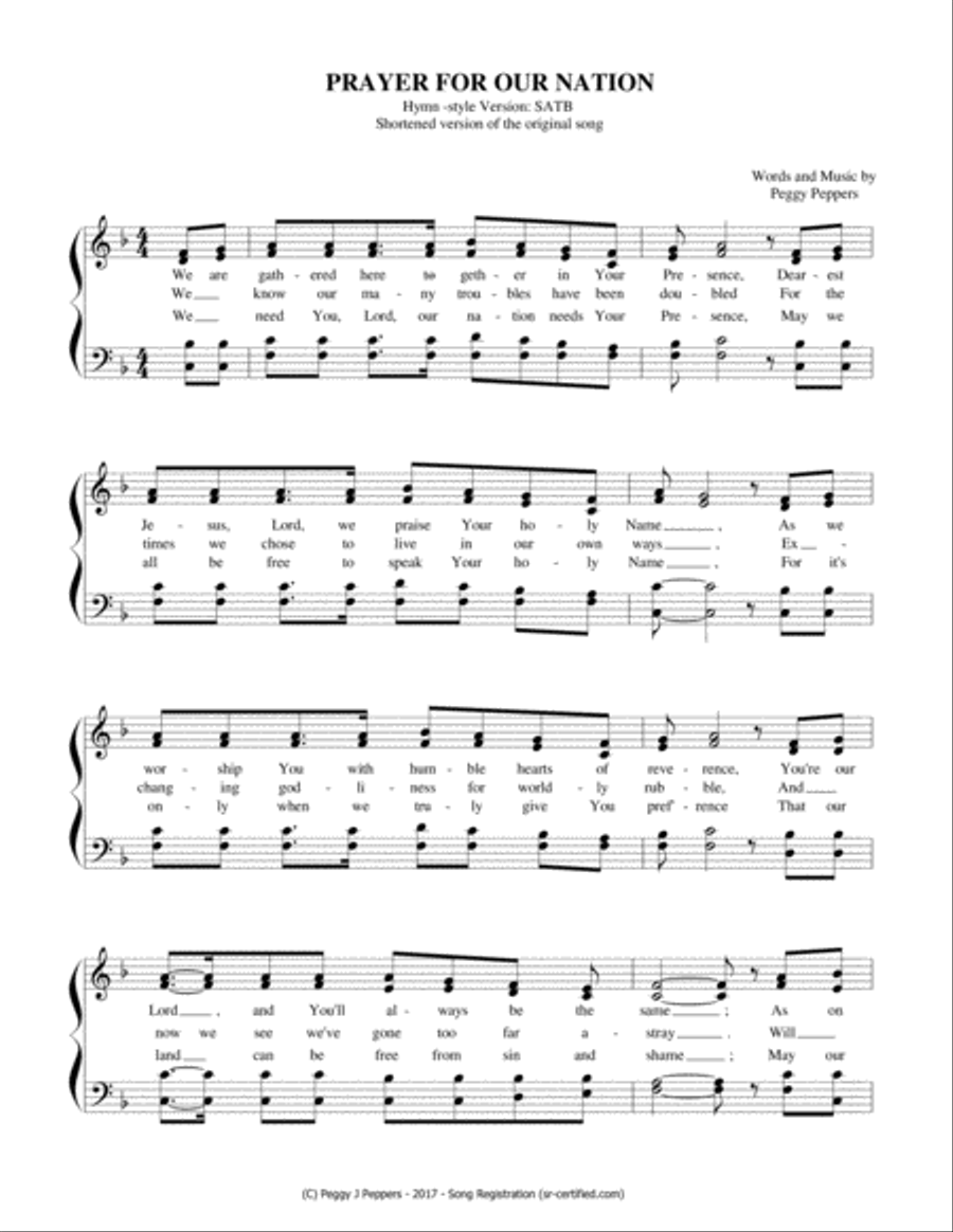 PRAYER FOR OUR NATION (hymn) 4-Part scores gallery preview page 2