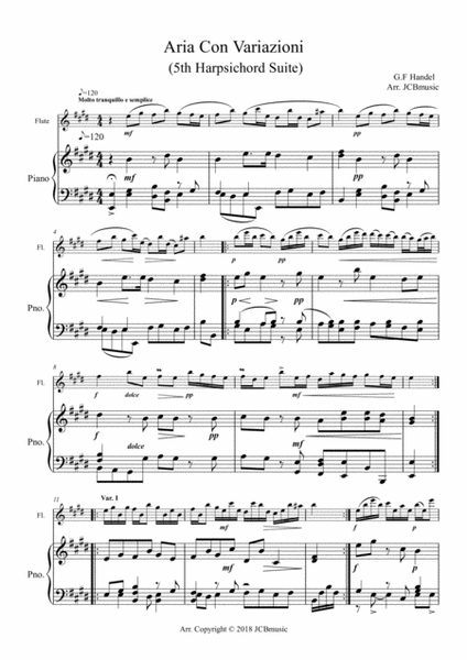 Aria (with variations) from 5th Harpsichord suite Arrangement for flute and piano image number null