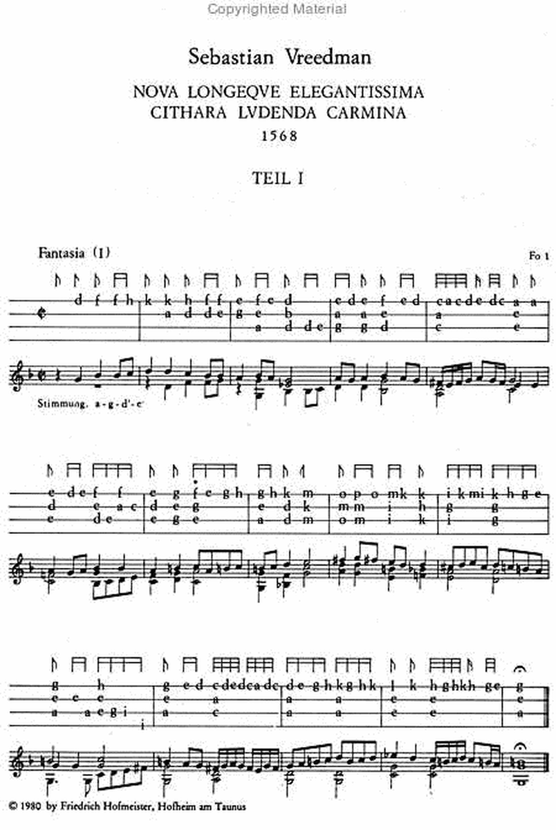 Die Tabulatur, Heft 28: Musik fur die Cister, 1568, Teil I