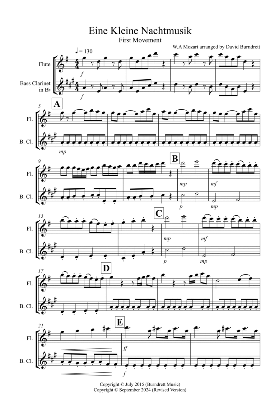 Book cover for Eine Kleine Nachtmusik (1st Movement) for Flute and Bass Clarinet Duet