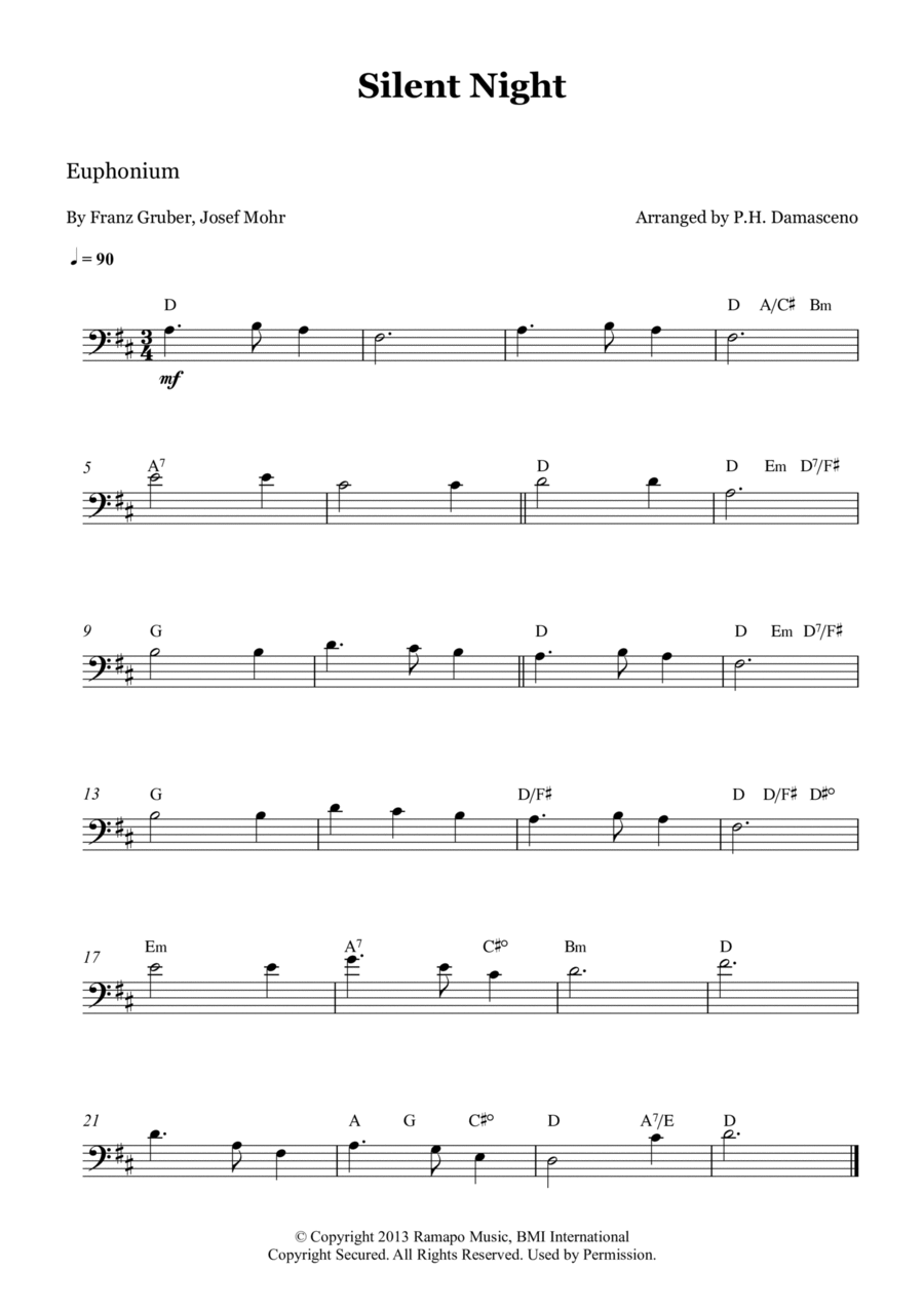 Silent Night Silent Night Euphonium scores gallery preview page 1