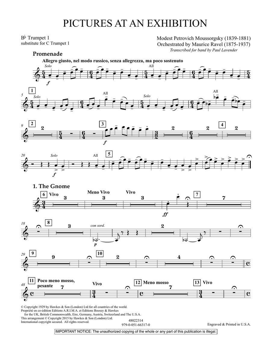 Pictures at an Exhibition - Bb Trumpet Parts - Digital Only - Bb Trumpet 1 (sub. C Tpt. 1) Concert Band scores gallery preview page 1