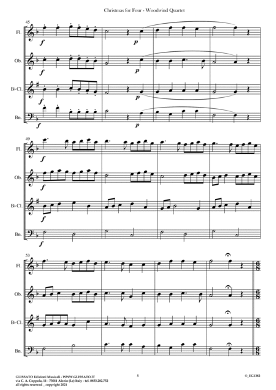 Christmas For Four - Medley for Woodwind Quartet (score & parts) Woodwind Quartet scores gallery preview page 6