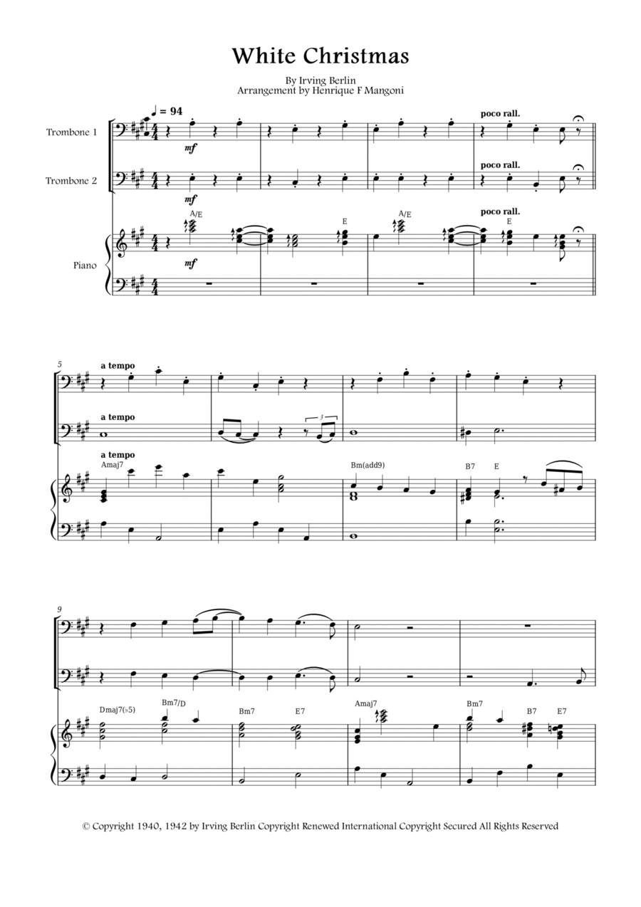 White Christmas Trombone Duet scores gallery preview page 1