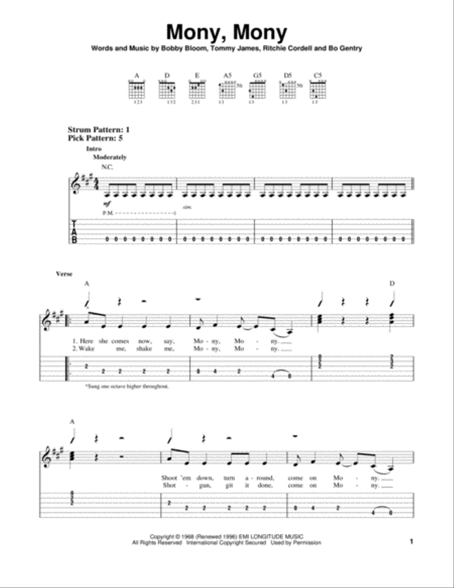 Mony Mony Acoustic Guitar scores gallery preview page 1