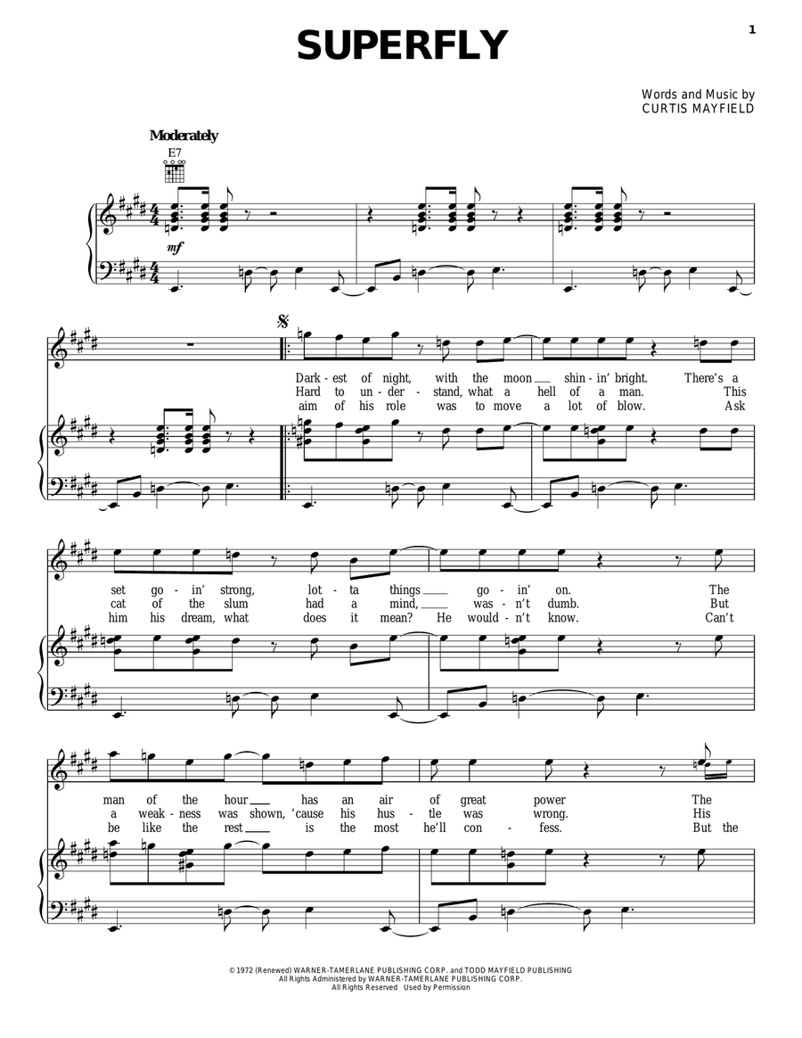 Superfly Piano, Vocal, Guitar scores gallery preview page 1