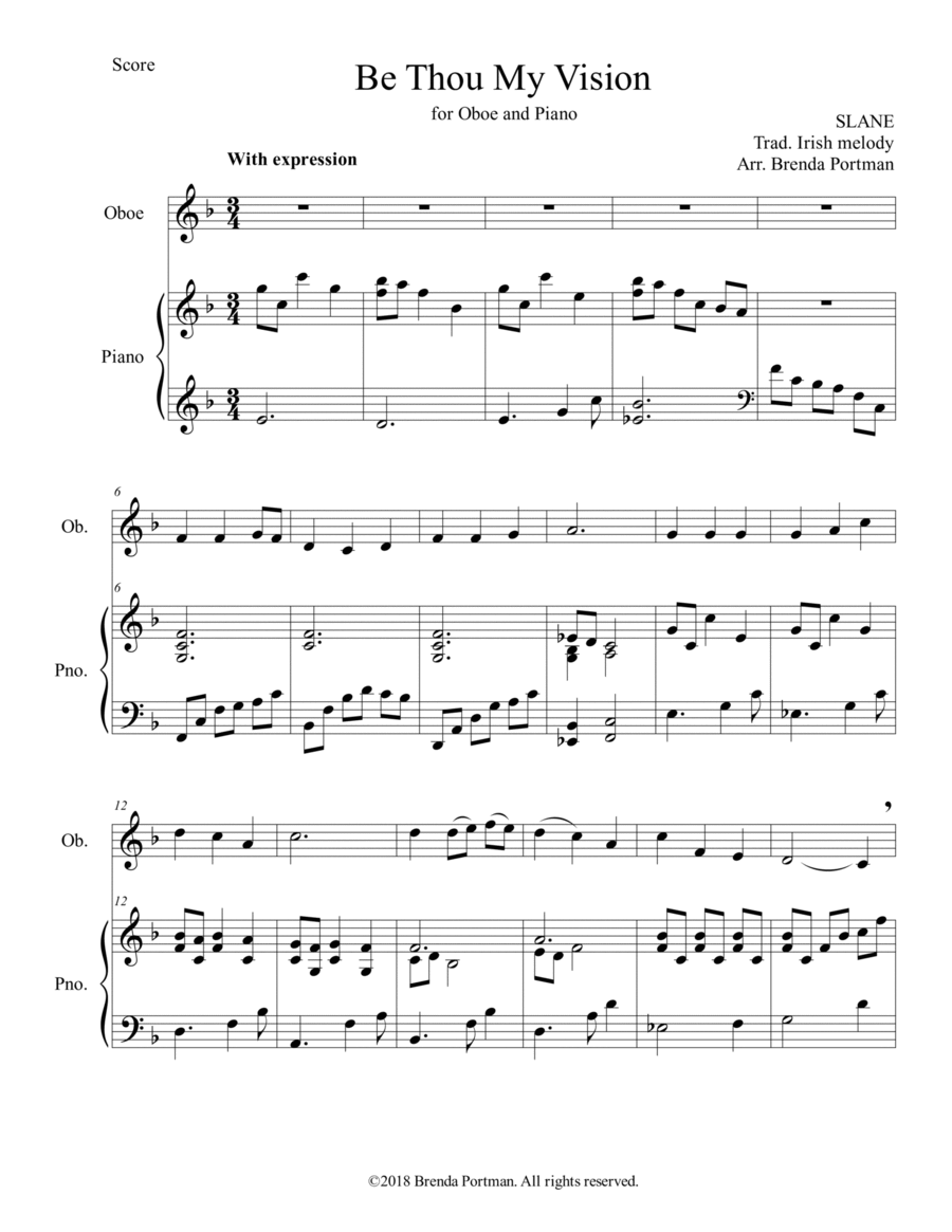 Be Thou My Vision (oboe/piano), arr. Brenda Portman Piano scores gallery preview page 1