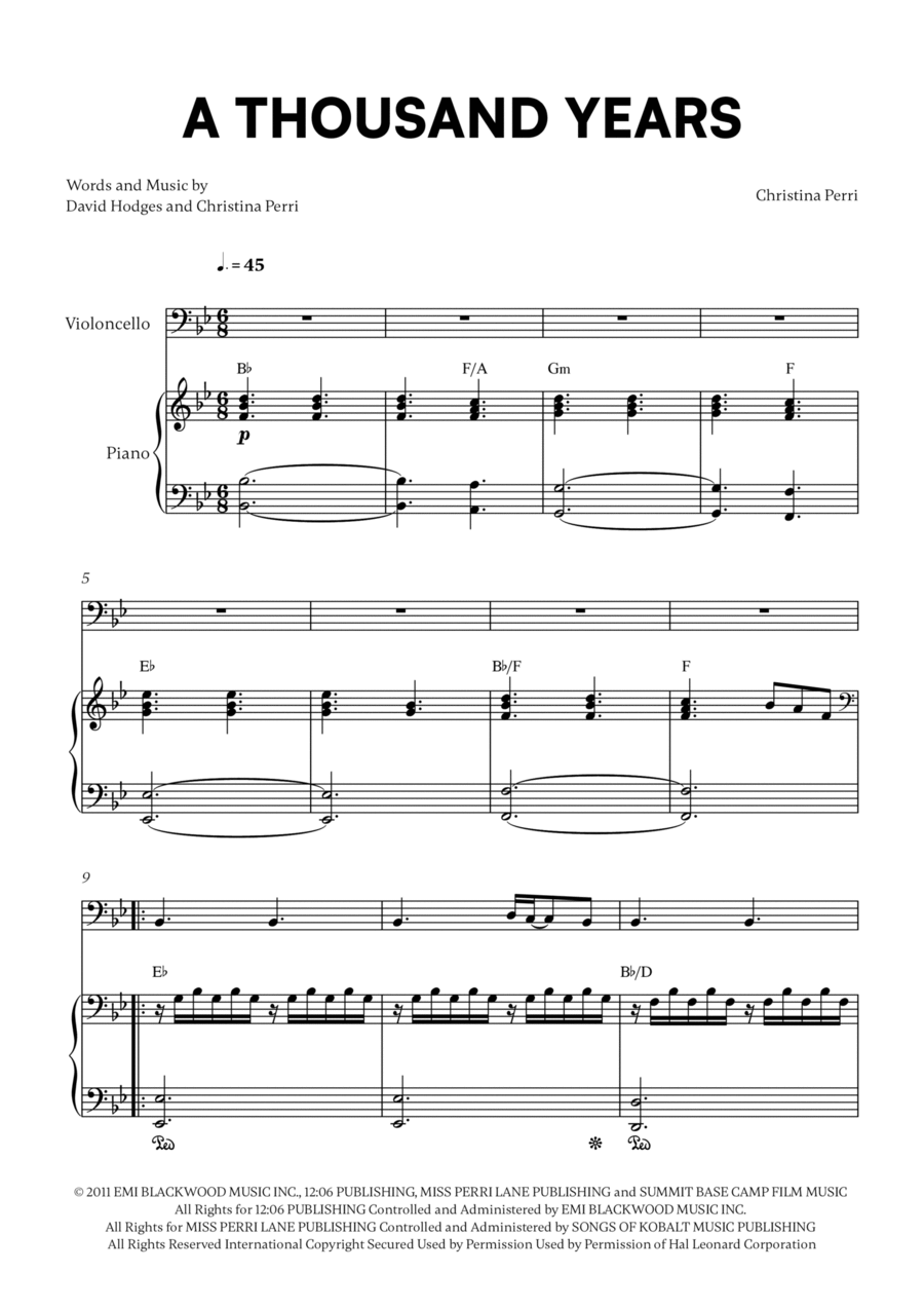 A Thousand Years Piano scores gallery preview page 1