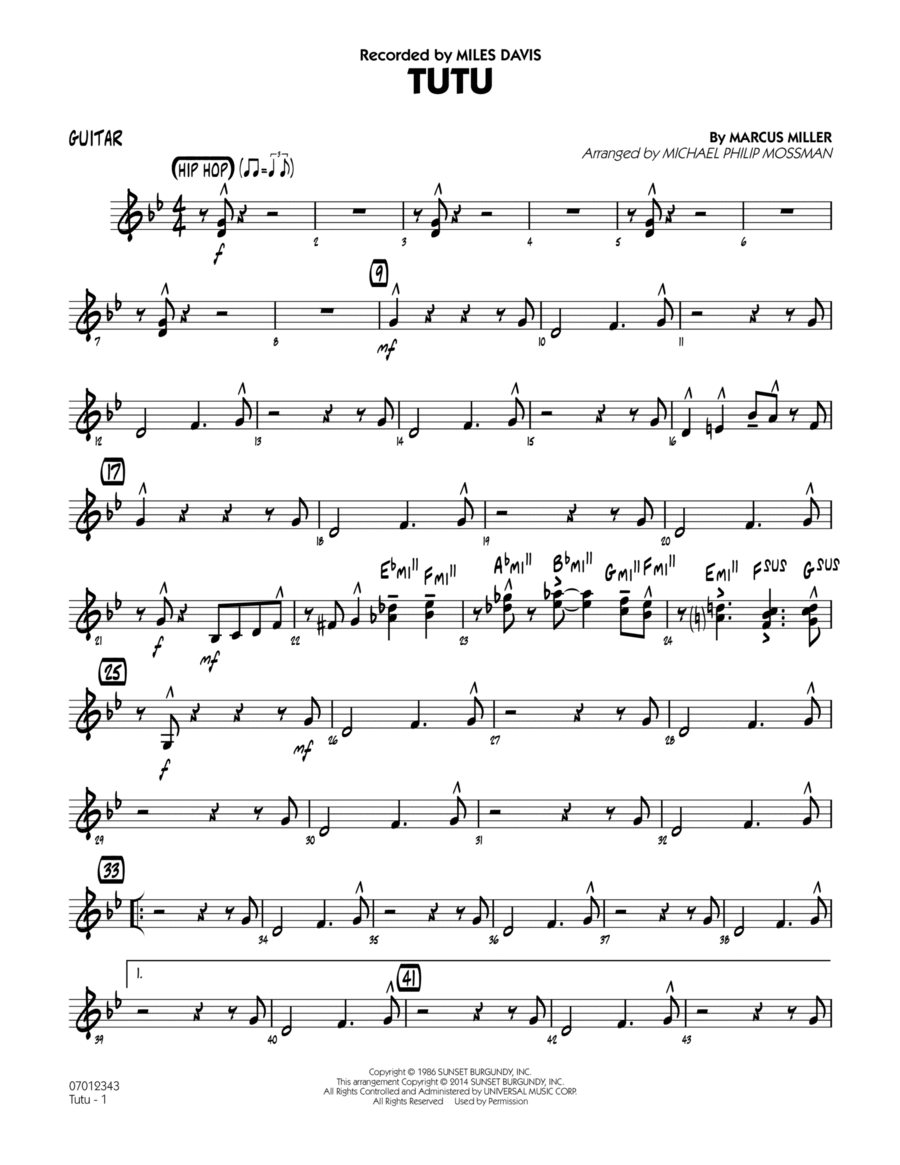 Tutu - Guitar Jazz Ensemble scores gallery preview page 1