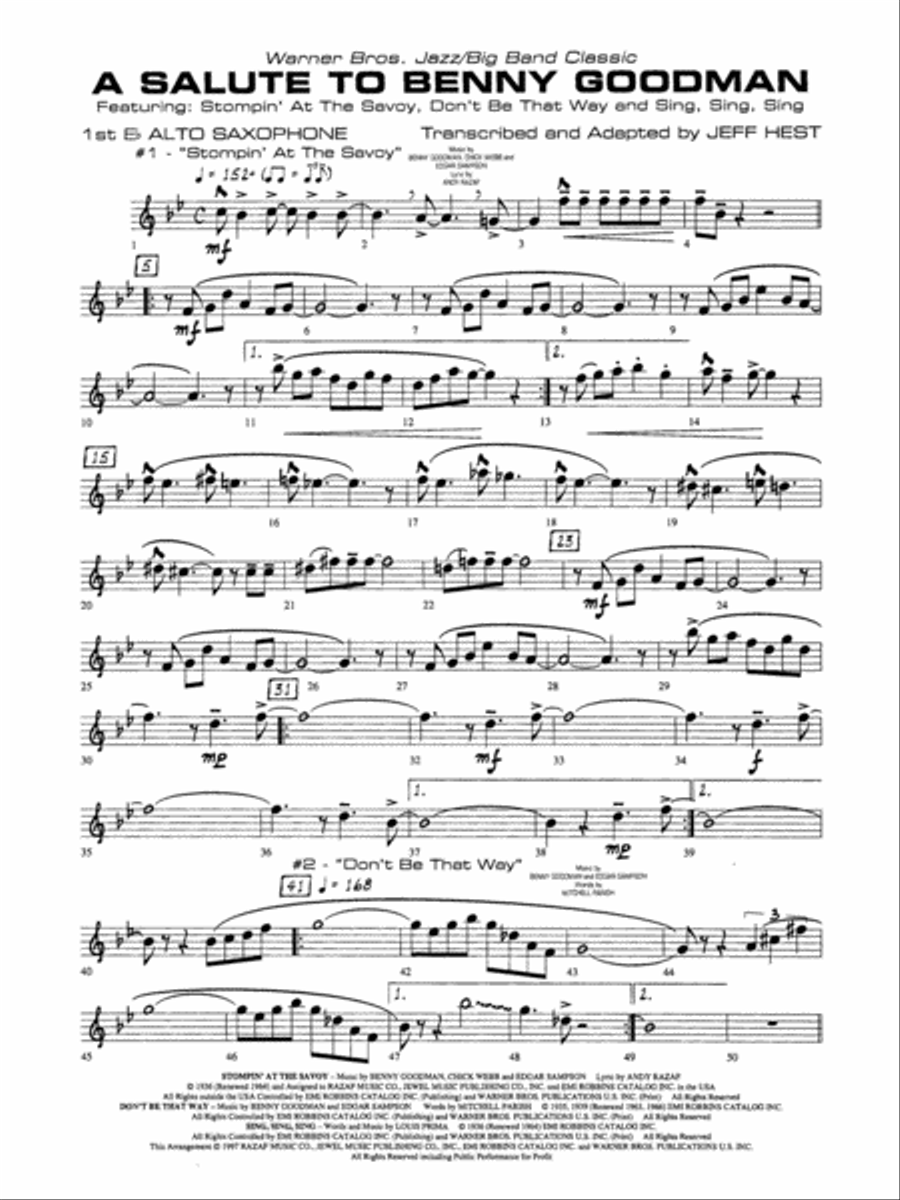 A Salute to Benny Goodman: E-flat Alto Saxophone Jazz Ensemble scores gallery preview page 1