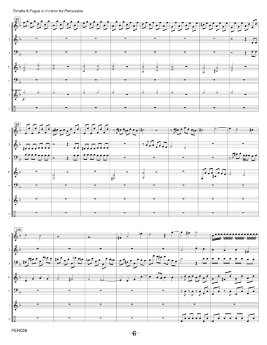 TOCATTA & FUGUE IN D MINOR (Bach - BWV 565) - Percussion Ensemble (Grade 4+) Percussion Ensemble scores gallery preview page 6