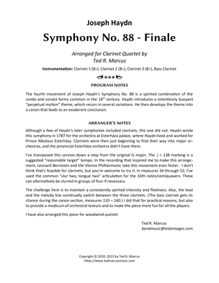 Book cover for Symphony No. 88 Finale (4th Movement) for Clarinet Quartet